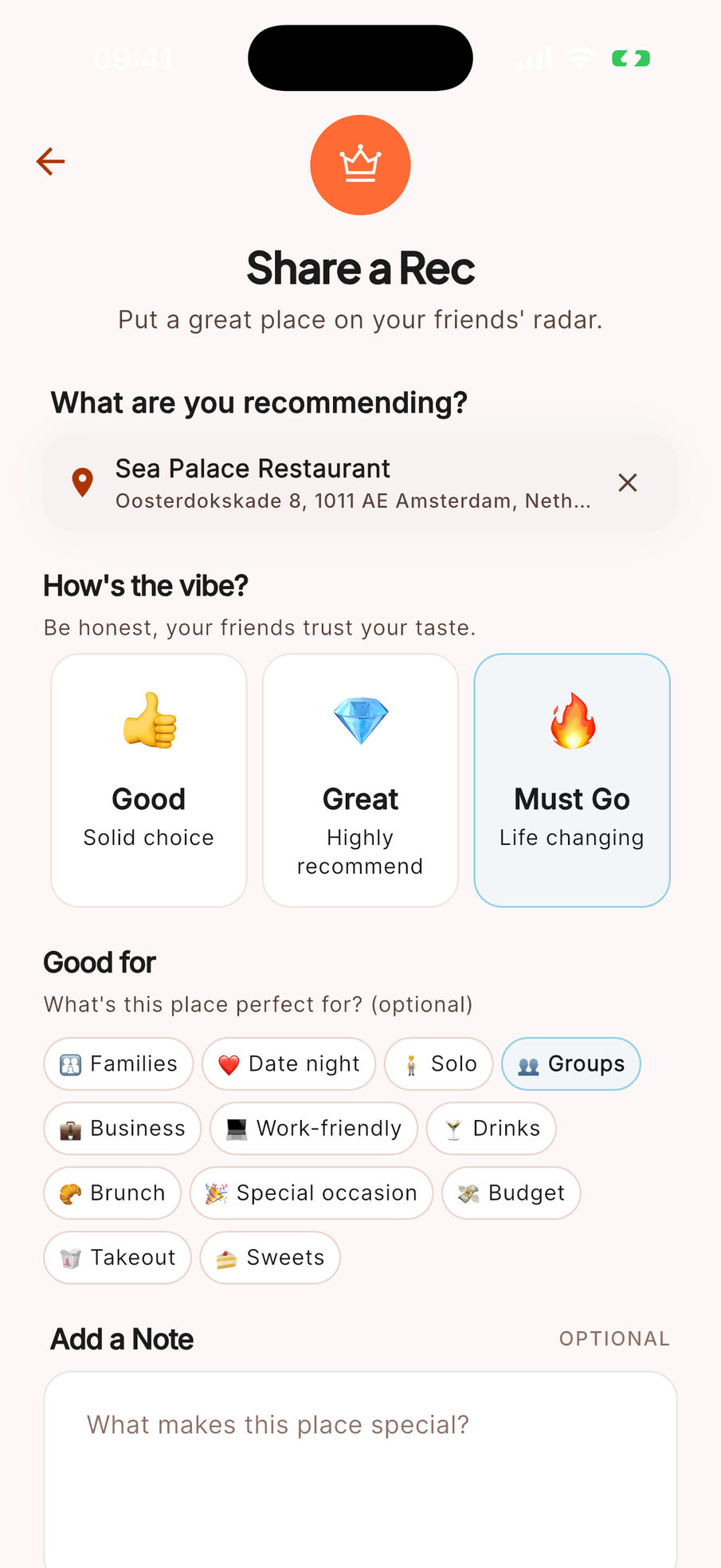 Choosing a recommendation strength when adding a Rec